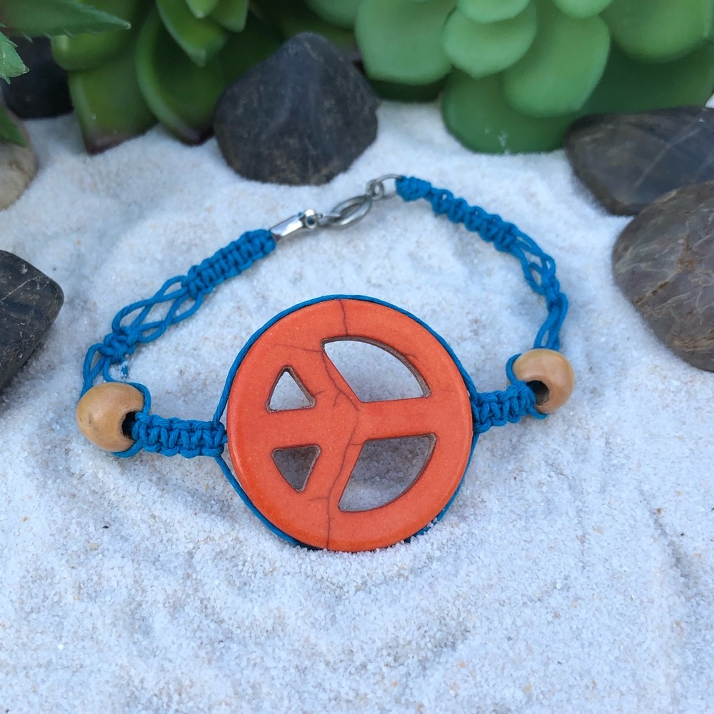 Hemp Macrame Peace Sign Bracelet or Anklet